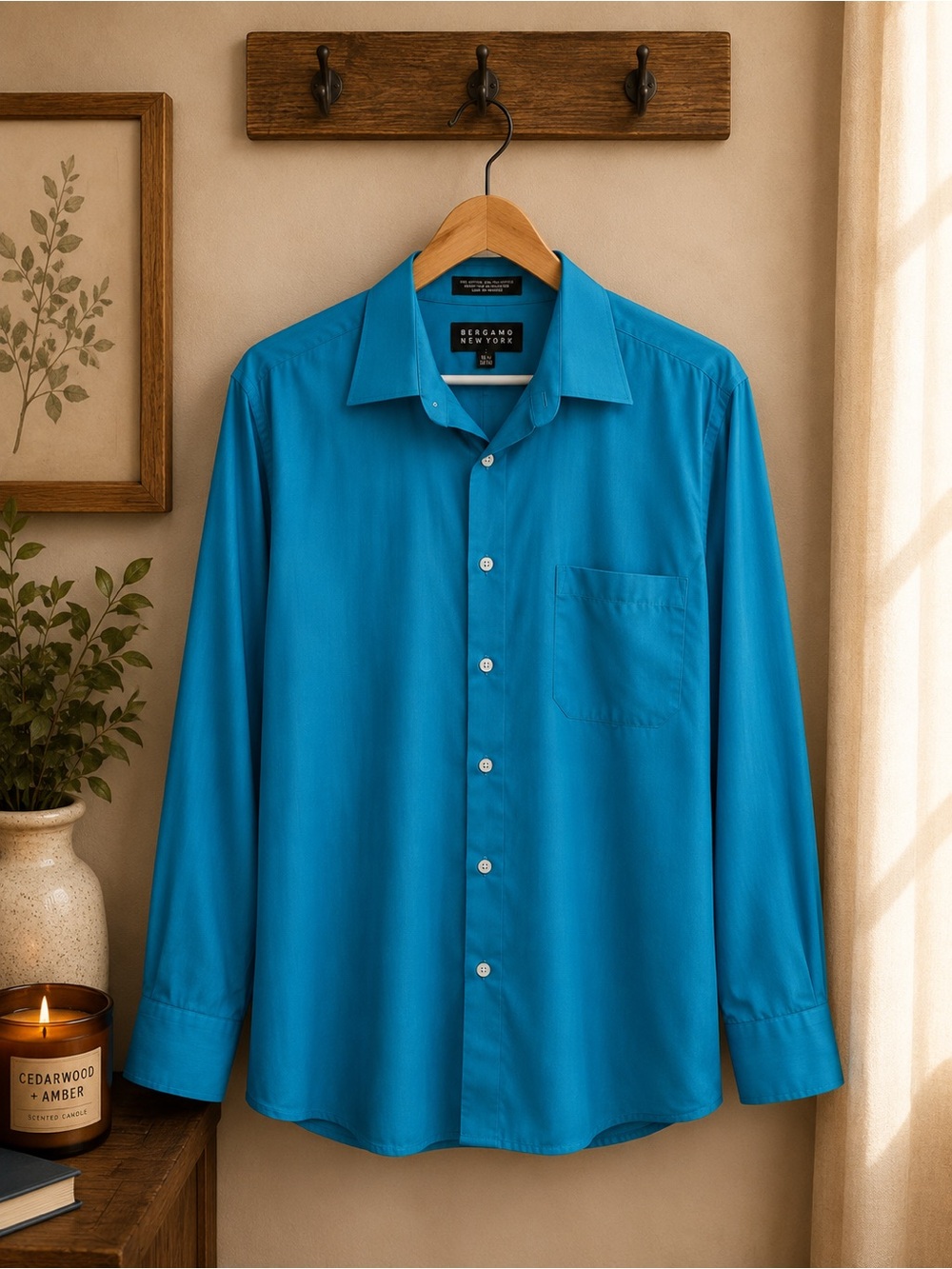 Bergamo New York Men’s Turquoise Button Front Dress Shirt Size Large